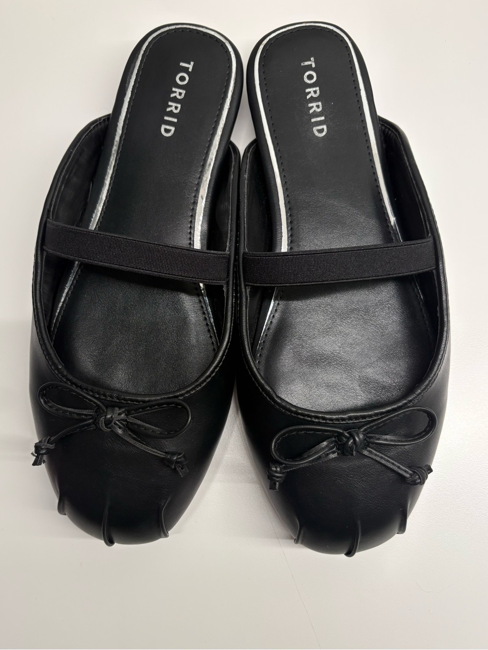 torrid Black Ballet Mule Flats with Bow and Elastic Strap